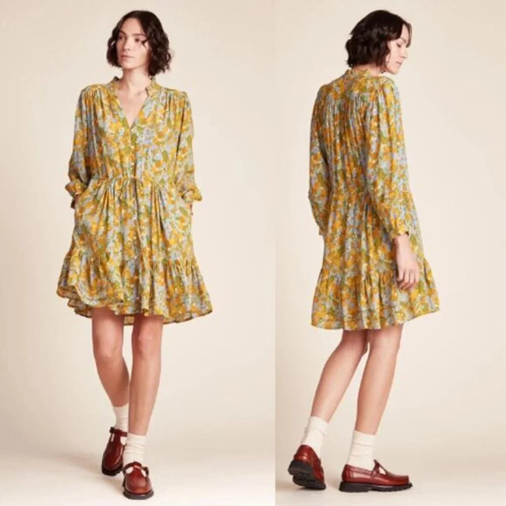 NWT Birds of Paradis Yulia Long Sleeve Fit & Flare Shirtdress in Golden Briar - Picture 1 of 8
